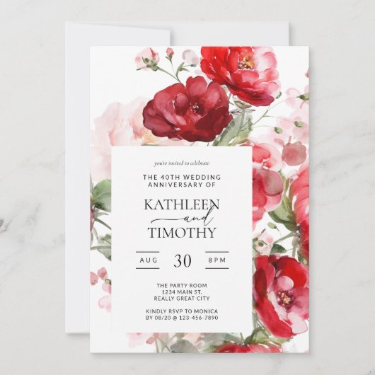 Floral 40th Wedding Jubileum Kaart (Voorkant)