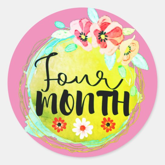 Floral 4 mois Vieux bébé Étiquette de jalon (Devant)