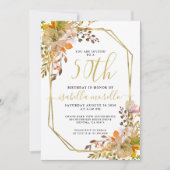 Floral 50e Anniversaire Gold Frame Invitation (Devant)