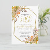 Floral 50e Anniversaire Gold Frame Invitation (Debout devant)