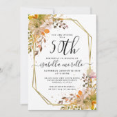 Floral 50e anniversaire Gold Invitation (Devant)