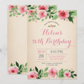 Floral 50e anniversaire Invitation Aquarelle rose (Devant / Derrière)