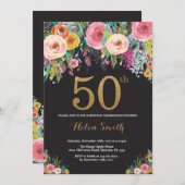 Floral 50e anniversaire Invitation Parties scintil (Devant / Derrière)