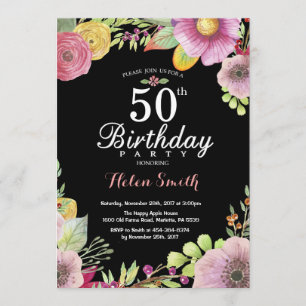 Floral 50e anniversaire Invitation pour les femmes