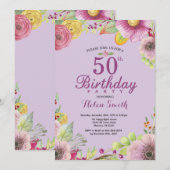 Floral 50e anniversaire Invitation pour les femmes (Devant / Derrière)