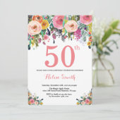 Floral 50e anniversaire Invitation rose (Debout devant)