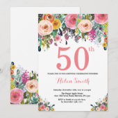 Floral 50e anniversaire Invitation rose (Devant / Derrière)