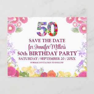 Floral 50ste verjaardag - Elegant 50 Save the Date Briefkaart