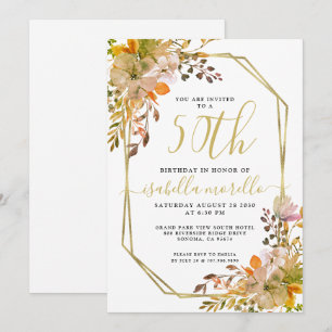 Floral 50th Birthday Gold Lijst Invitation Kaart