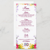 Floral 50th Birthday Menu Kaart 50 jaar (Voorkant / Achterkant)