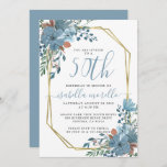 Floral 50th Birthday Party Invitation<br><div class="desc">Une aquarelle luxuriante rouille bleu rouille floral 50ème anniversaire invitation avec cadre or. Bleu foncé sur le dos de l'invitation. Une aquarelle luxuriante et jolie.</div>