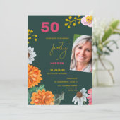 Floral 50th Birthday Party Invitation Photo (Debout devant)