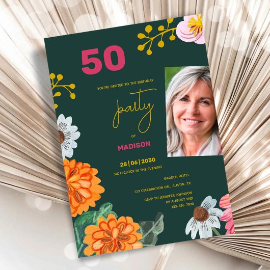 Floral 50th Birthday Party Invitation Photo