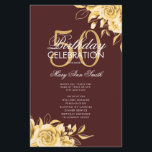 Floral 50th Birthday Program Gold & Burgundy Menu<br><div class="desc">Design élégant "Programme de fête d'anniversaire" avec arrangement floral en or avec texte personnalisé.</div>