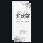 Floral 50th Birthday Programme Argent avec menu<br><div class="desc">Design élégant "Programme de fête d'anniversaire" avec arrangement floral en argent avec texte personnalisé.</div>