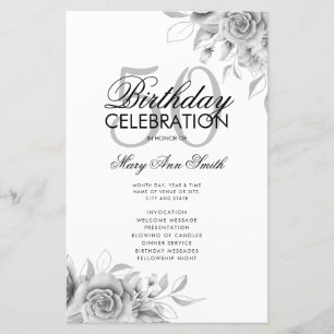 Floral 50th Birthday Programme Argent avec menu