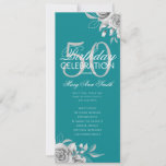 Floral 50th Birthday Programme Argent Turquoise av<br><div class="desc">Design élégant "Programme de fête d'anniversaire" avec arrangement floral en argent avec texte personnalisé.</div>