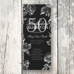 Floral 50th Birthday Programme Silver Black Menu<br><div class="desc">Design élégant "Programme de fête d'anniversaire" avec arrangement floral en argent avec texte personnalisé.</div>