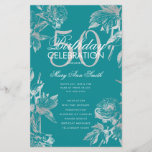 Floral 50th Birthday Programme Silver Menu Turquoi<br><div class="desc">Design élégant "Programme de fête d'anniversaire" avec arrangement floral en argent avec texte personnalisé.</div>