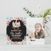 Floral 5e Photo Unicorn Invitations Anniversaire (Debout devant)