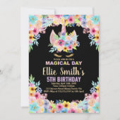 Floral 5e Unicorn Invitations d'anniversaire (Devant)