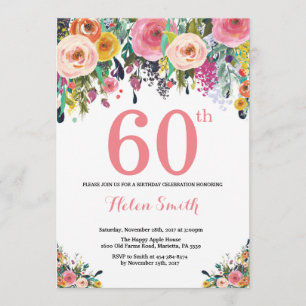 Floral 60e anniversaire Invitation rose