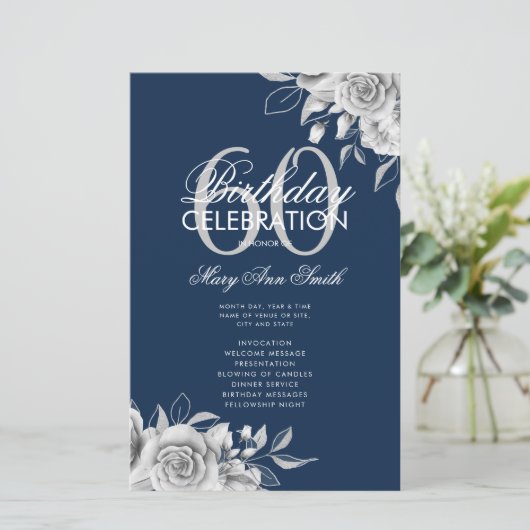Floral 60e Anniversaire Programme Argent avec menu (Debout devant)