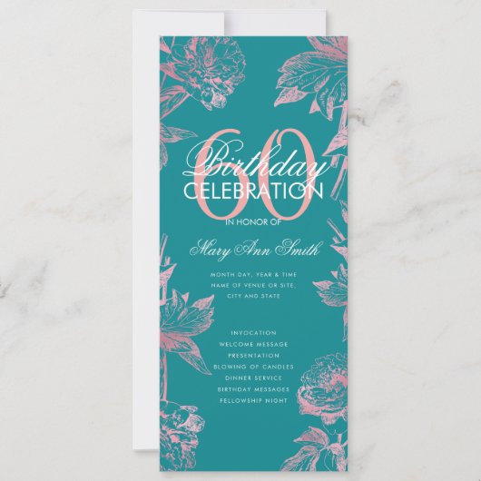 Floral 60e Anniversaire Programme Rose Gold Turquo (Devant)