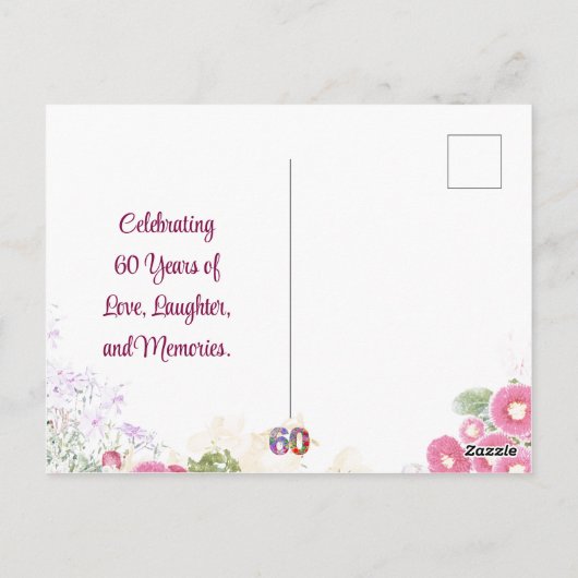 Floral 60e verjaardag - Elegant 60 Save the Date Briefkaart (Achterkant)