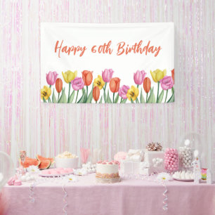 Floral 60e verjaardag pastel spandoek