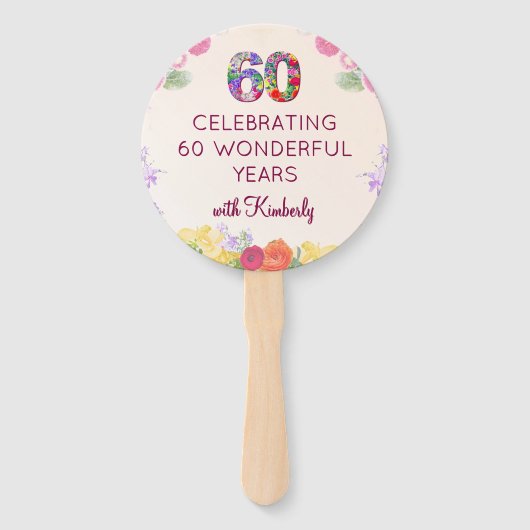 Floral 60ste verjaardagsfeest begunstigt 60 aangep handwaaier (Voorkant)