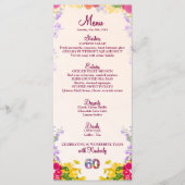 Floral 60th Birthday Menu Card élégant 60 ans (Devant)
