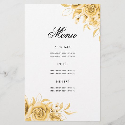 Floral 60th Birthday Program Gold met Menu (Achterkant)