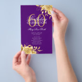 Floral 60th Birthday Program Gold & Paars met menu (Hand)