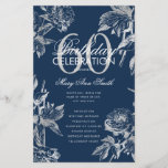 Floral 60th Birthday Program Silver Navy Menu<br><div class="desc">Design élégant "Programme de fête d'anniversaire" avec arrangement floral en argent avec texte personnalisé.</div>