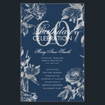 Floral 60th Birthday Program Silver Navy Menu<br><div class="desc">Design élégant "Programme de fête d'anniversaire" avec arrangement floral en argent avec texte personnalisé.</div>