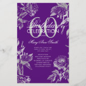 Floral 60th Birthday Program Silver Paars Menu (Voorkant)