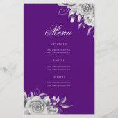 Floral 60th Birthday Program Silver Paars met Menu (Achterkant)