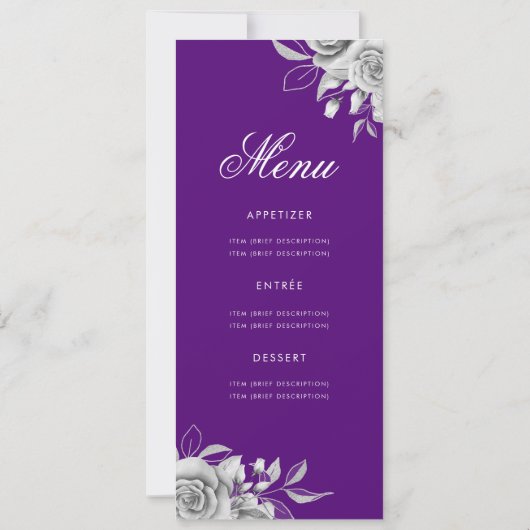 Floral 60th Birthday Program Silver Paars met Menu Kaart (Achterkant)