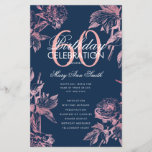 Floral 60th Birthday Programme Rose Gold Navy Menu<br><div class="desc">Design élégant "Programme de fête d'anniversaire" avec arrangement floral en or Rose avec texte personnalisé.</div>