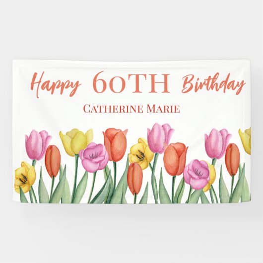 Floral 60th Birthday Spandoek (Horizontaal)