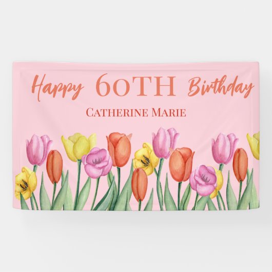 Floral 60th Birthday Spandoek (Horizontaal)