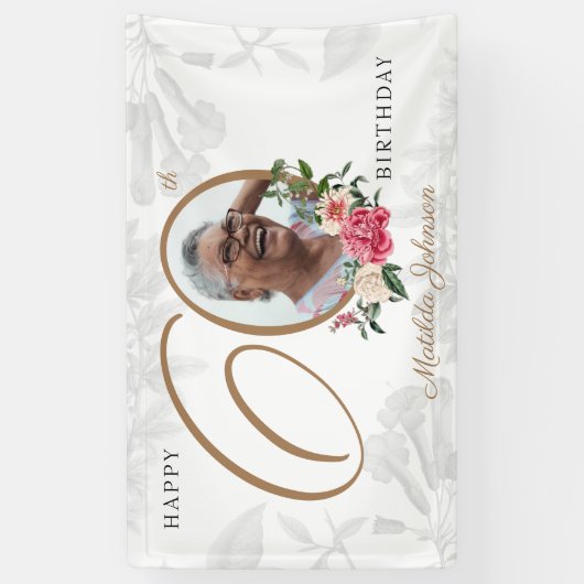 Floral 60th Birthday White Gold Chic - aangepaste Spandoek (Verticaal)