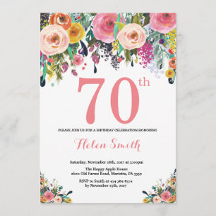 Floral 70e anniversaire Invitation rose