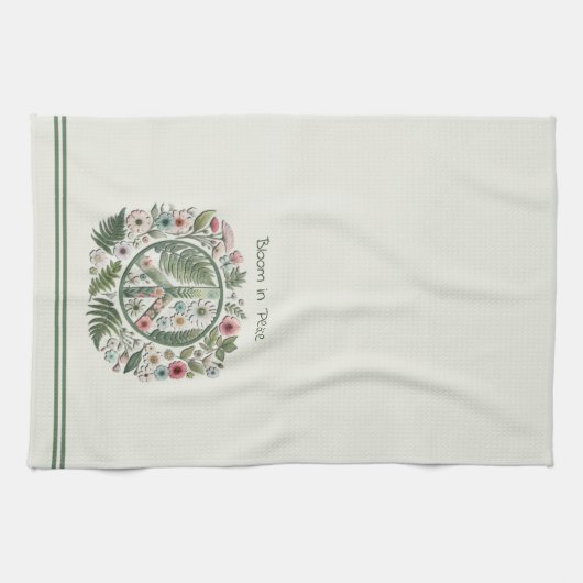 Floral 70's Retro "Bloom in Peace" teken Theedoek (Horizontaal)