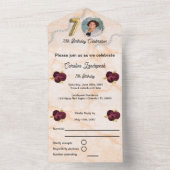 Floral 70th Birthday Celebration Gold Foil Balloon All In One Uitnodiging (Binnen)