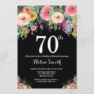 Floral 70th Birthday Invitation Kaart