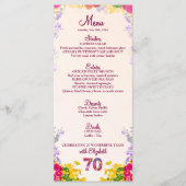 Floral 70th Birthday Menu Card élégant 70 ans (Devant)