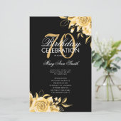 Floral 70th Birthday Program Gold & Black met Menu (Staand voorkant)