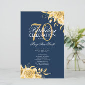 Floral 70th Birthday Program Gold & Navy avec menu (Debout devant)